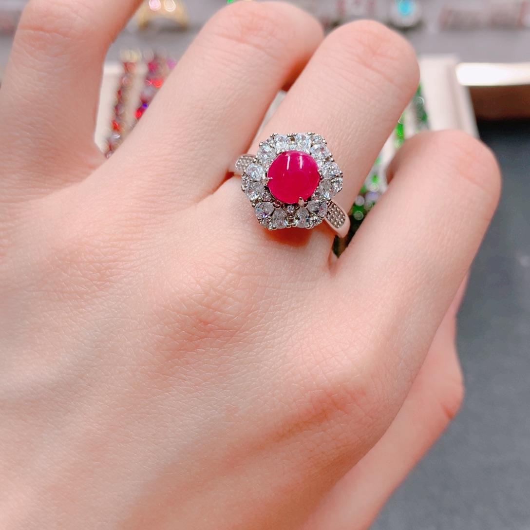 红宝石戒指银S925镶嵌