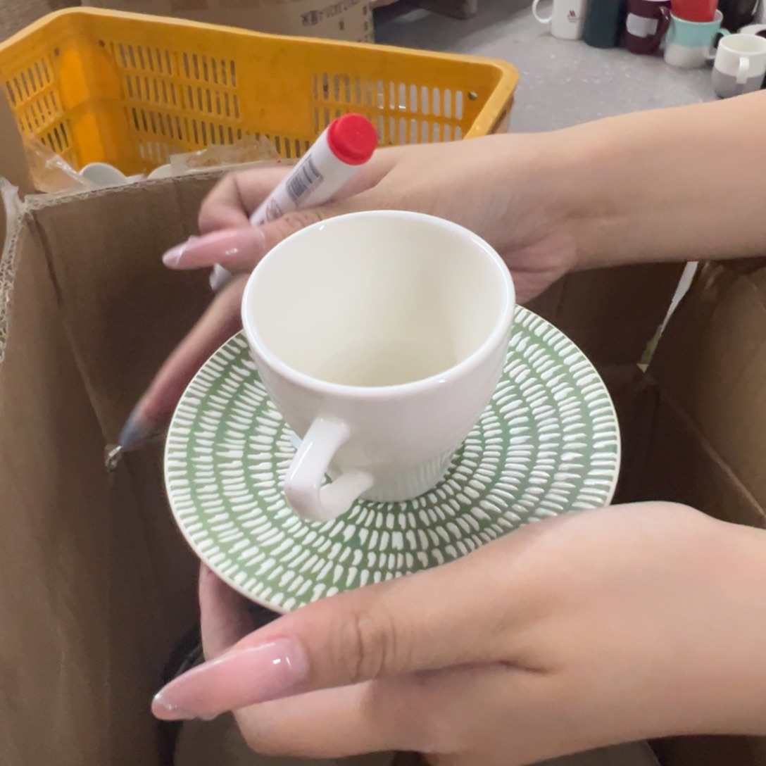 新骨瓷90微瑕雨花绿 意式咖啡杯碟套装 全标全标全标全标