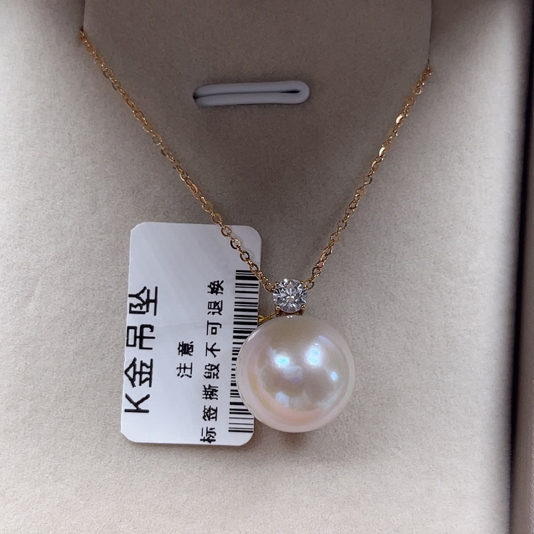 然****锆石合金K金戴妃扣淡水珠吊坠13+mm