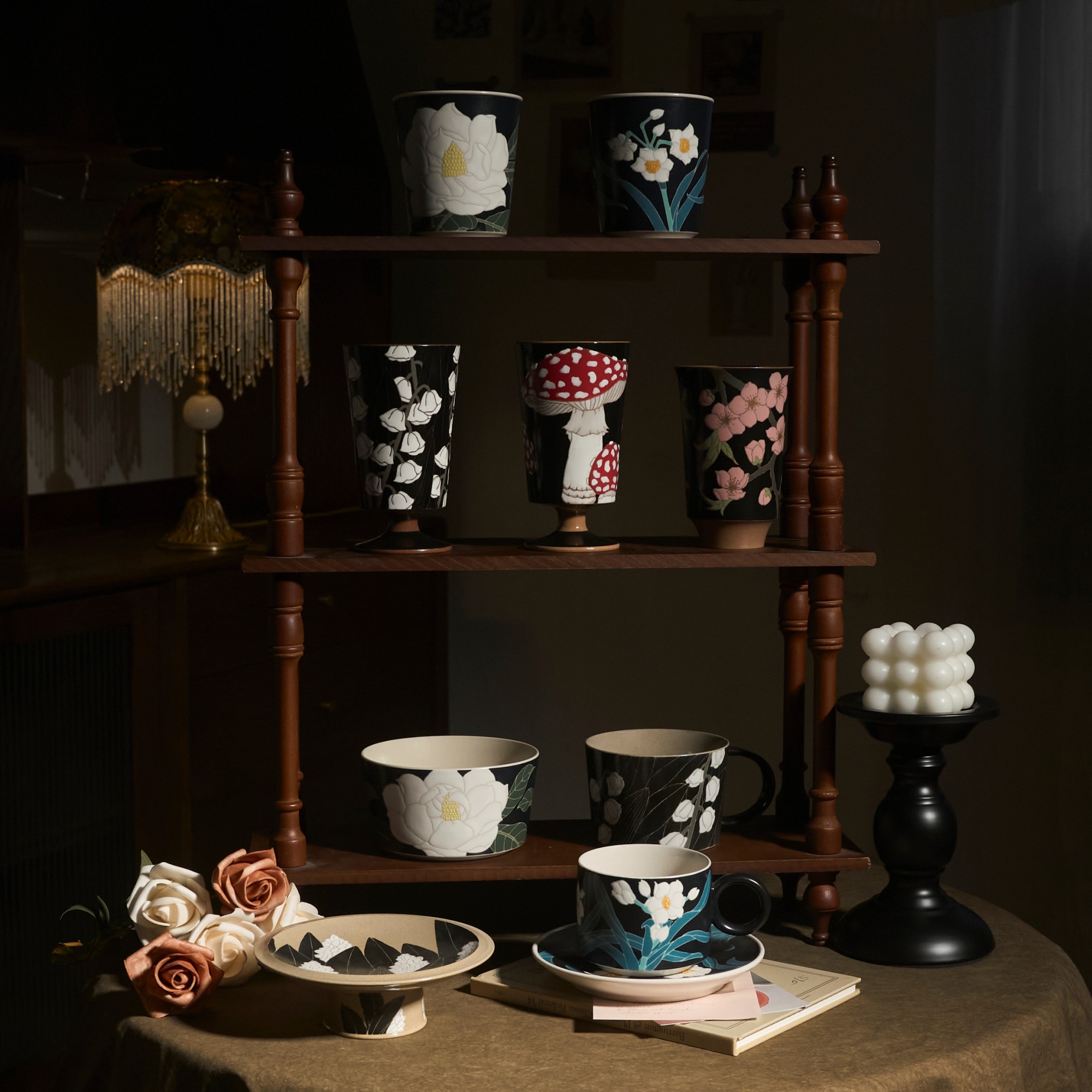 大有日-小喜手作高脚杯咖啡杯碟高脚盘创意复古花卉系列高足杯