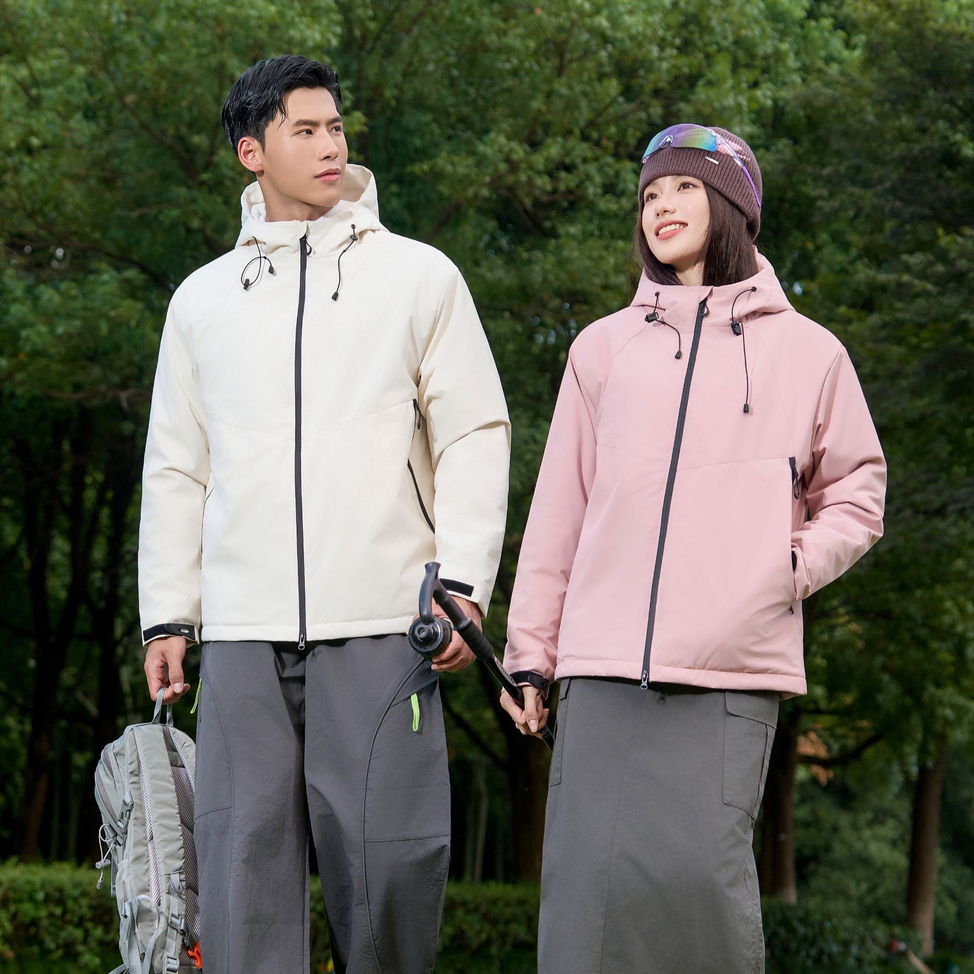 长袖拉链宽松型加厚可调节绵羊毛羽绒女士运动时尚户外