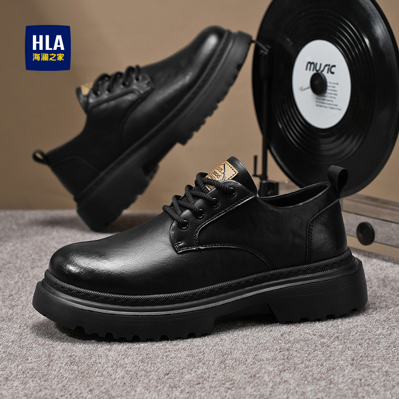 HLA/海澜之家男鞋秋冬软底黑色休闲皮鞋男商务英伦低帮工装马丁靴