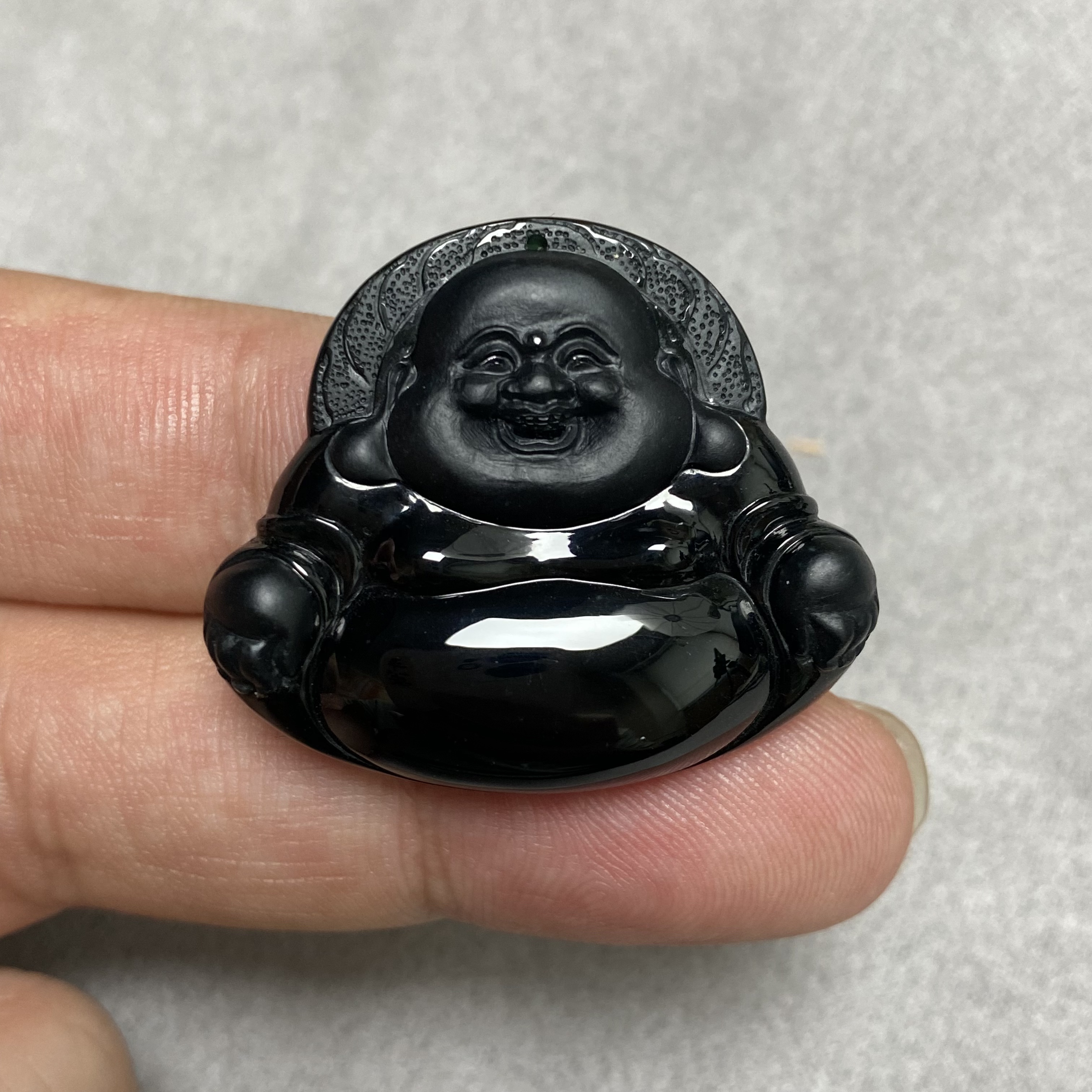 翡翠a货墨翠佛公吊坠弥勒佛笑口佛大肚佛雕刻挂件挂坠