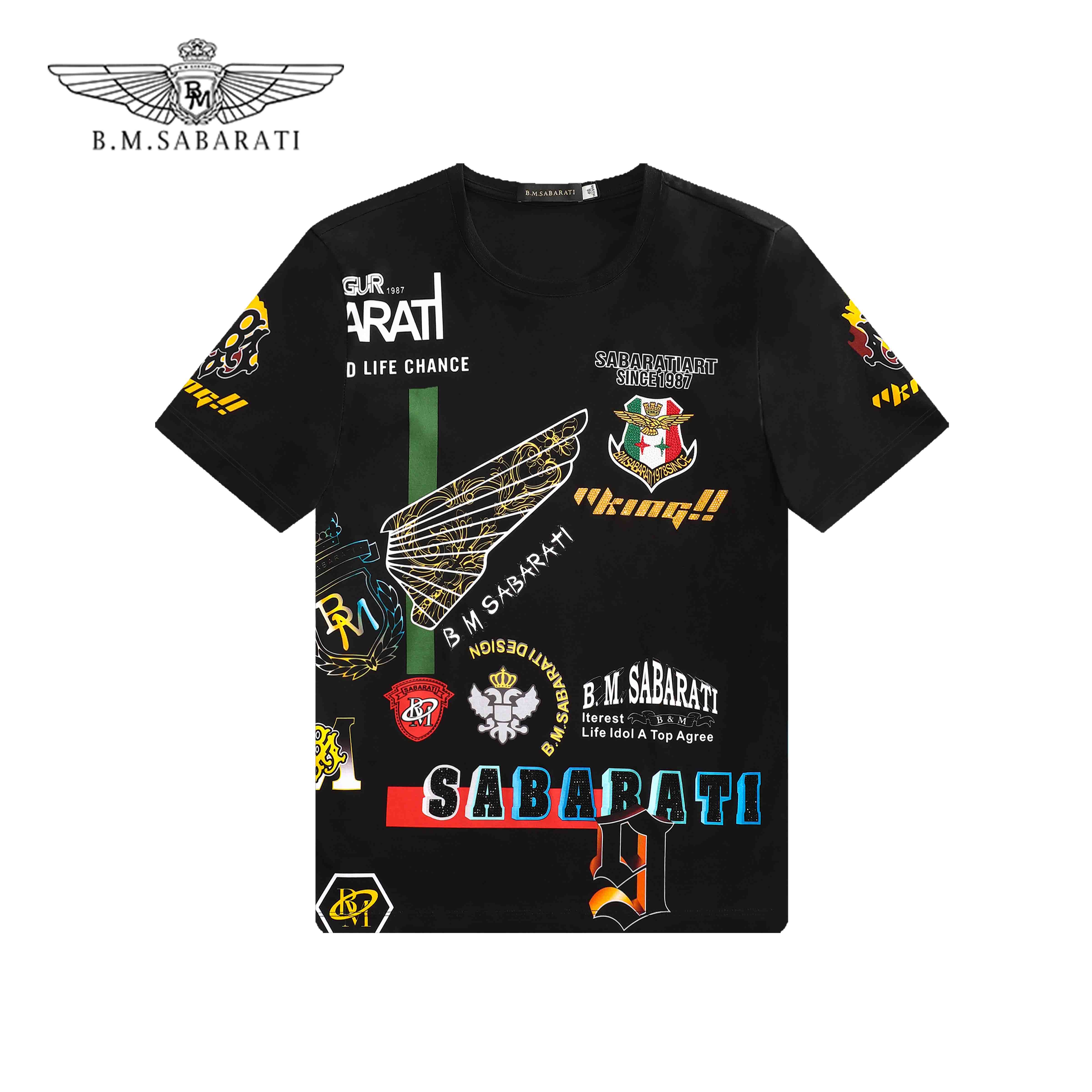 BM.SABARATI 春夏专柜2024男装欧货潮流印花清凉短袖痞帅男士R