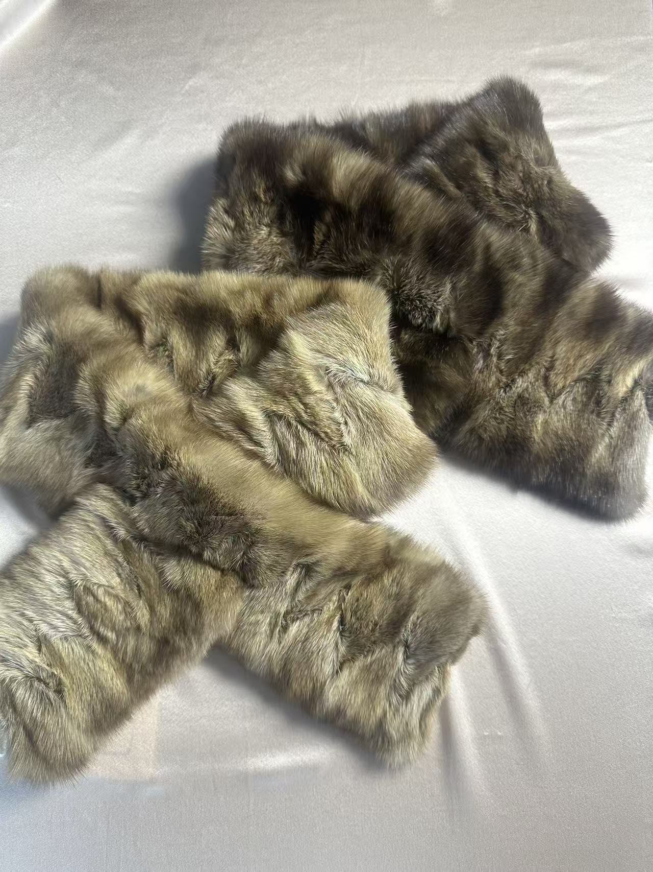 俄罗斯进口水貂毛高级气质氛围百搭围脖纹理感交叉冬季围巾