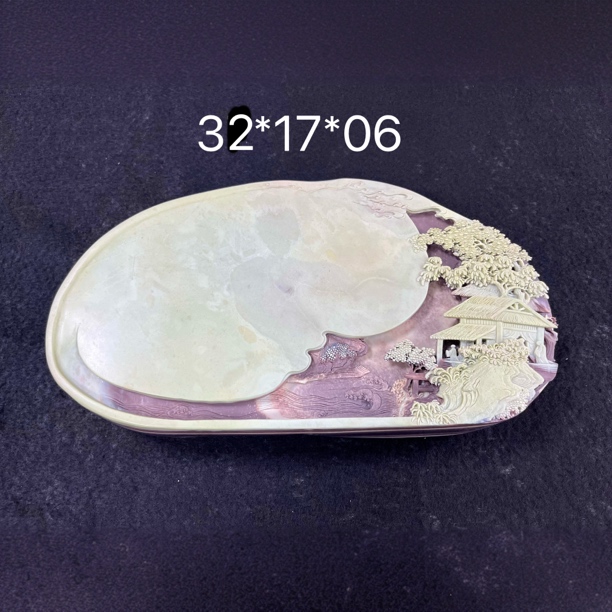 紫袍玉茶盘手工雕刻创意浮雕高端家用陶瓷茶具收藏小盘山水功夫