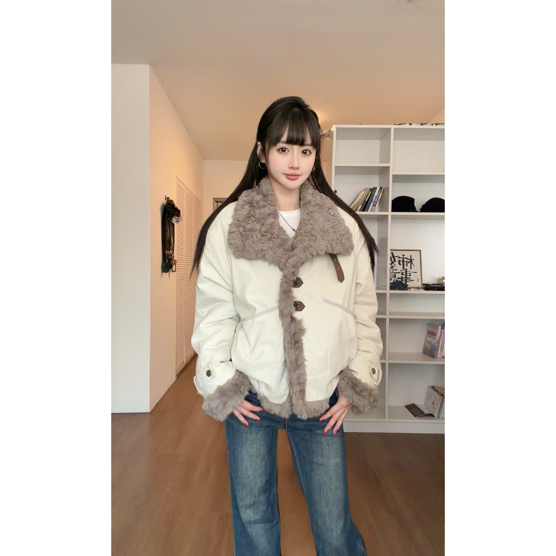 两面穿仿毛皮草外套女短款廓形派克服2025新款