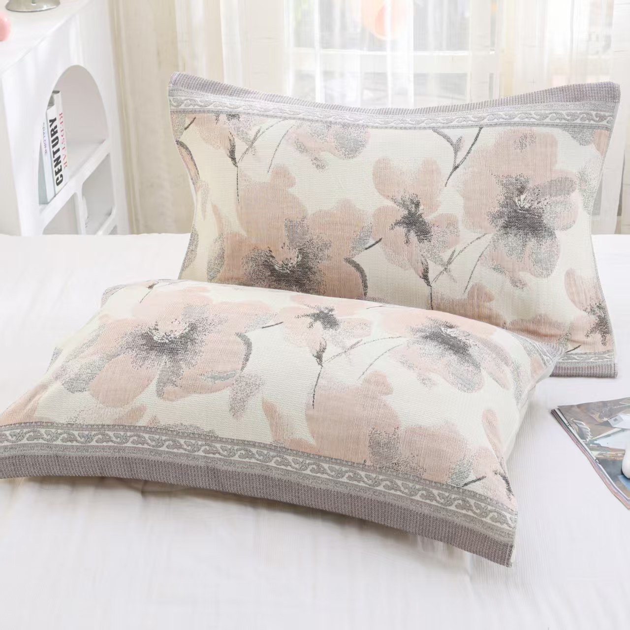 【物语枕巾】50*78汉麻色织提花枕巾一对