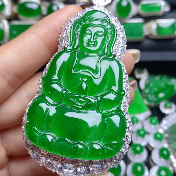 翡翠银S925镶嵌挂件观音