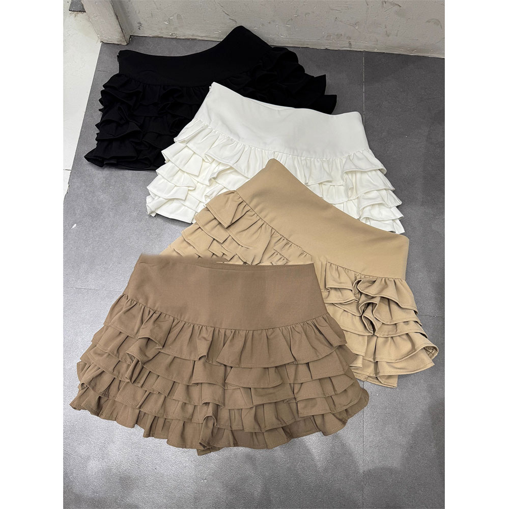 秋冬新款时尚气质感高腰显瘦蛋糕裙女芭蕾风荷叶边a字半身裙短裙