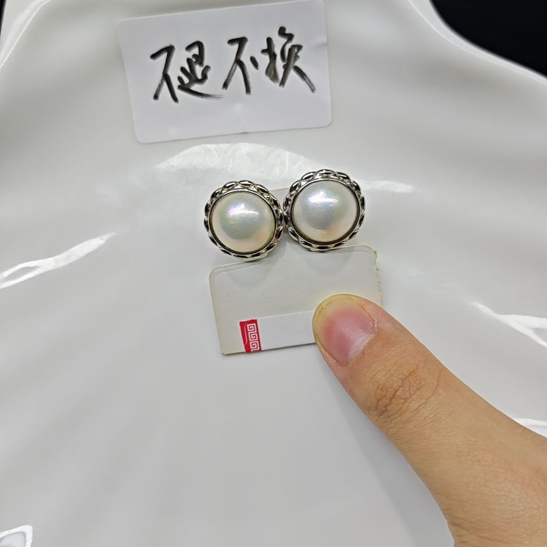 耳饰拼合珍珠（马贝珠）银S925镶嵌