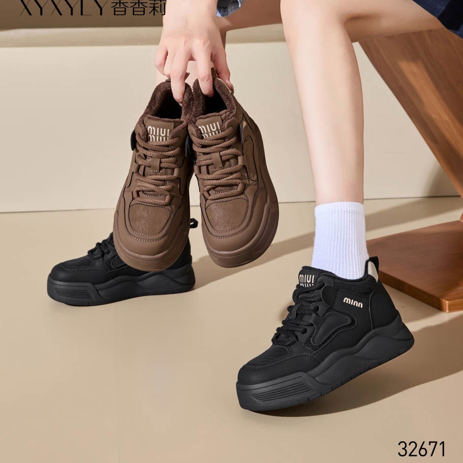 香香莉女鞋2025冬季新款32671加绒保暖厚底增高休闲运动鞋女棉鞋