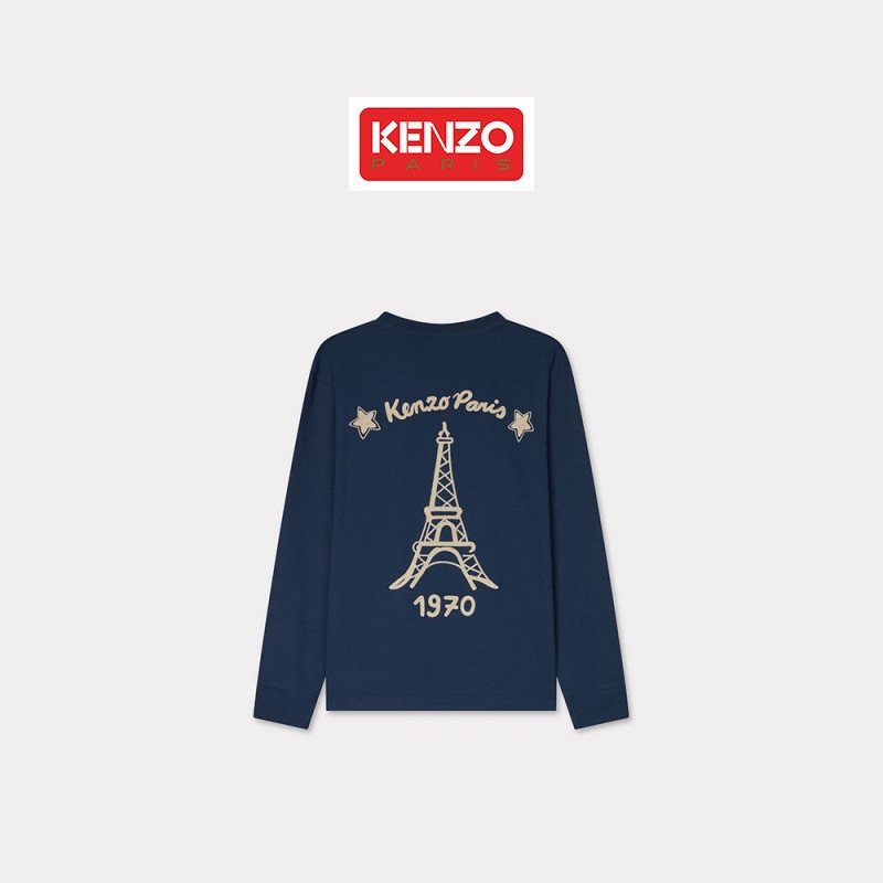 KENZO25春夏新品 男士巴黎铁塔图案长袖T恤衫