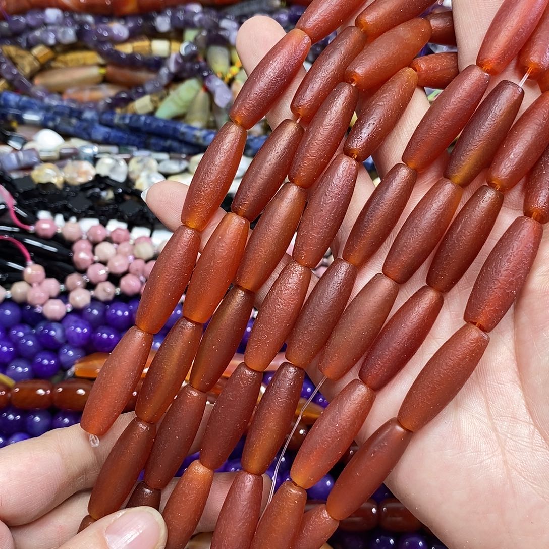 玛瑙/玉髓未镶嵌珠宝半成品橘皮玛瑙天珠一条卡10*30mm