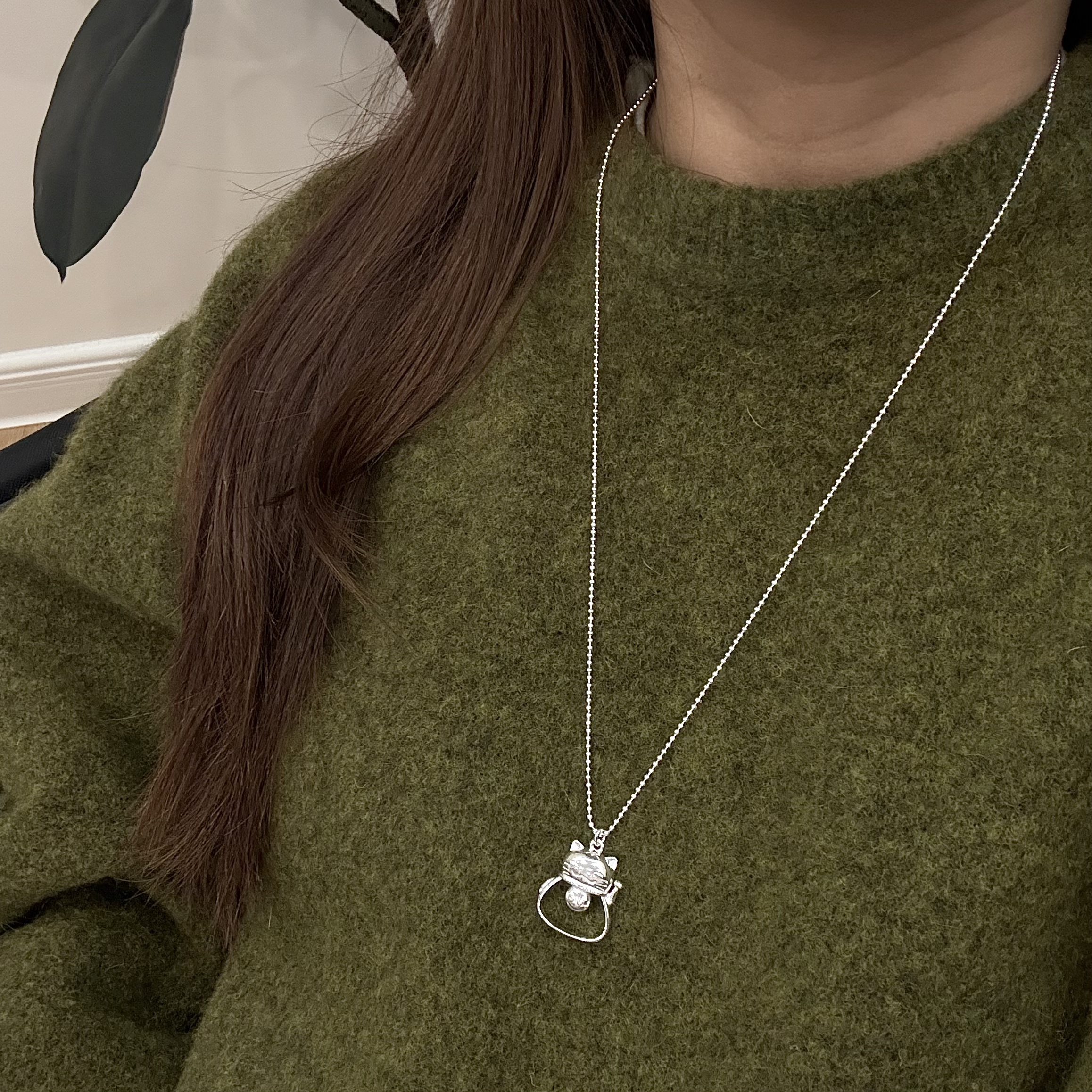 链子925银 【招财猫】小众轻奢纯银毛衣项链甜美简约气质日韩系时尚