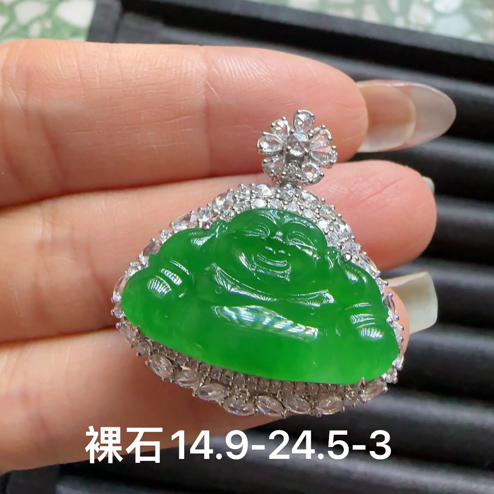 满绿佛公吊坠，种老细腻冰润大气时尚翡翠优雅