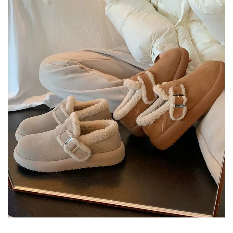 汤汤厚底雪地靴女秋冬新款懒人一脚蹬毛毛面包鞋加绒勃肯棉鞋