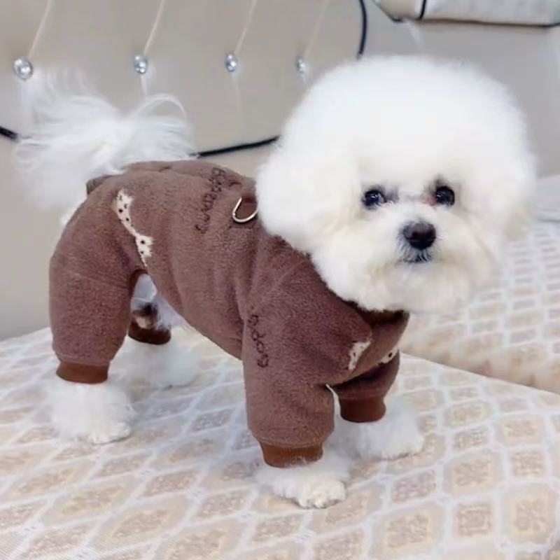 可牵引狗狗衣服秋冬季包肚衣小型犬比熊泰迪雪纳瑞冬装保暖四脚衣