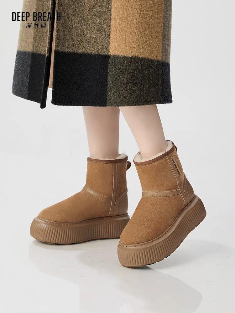 DEEPBREATH深呼吸加厚防滑皮毛一体保暖雪地靴棉鞋2025厚底加绒