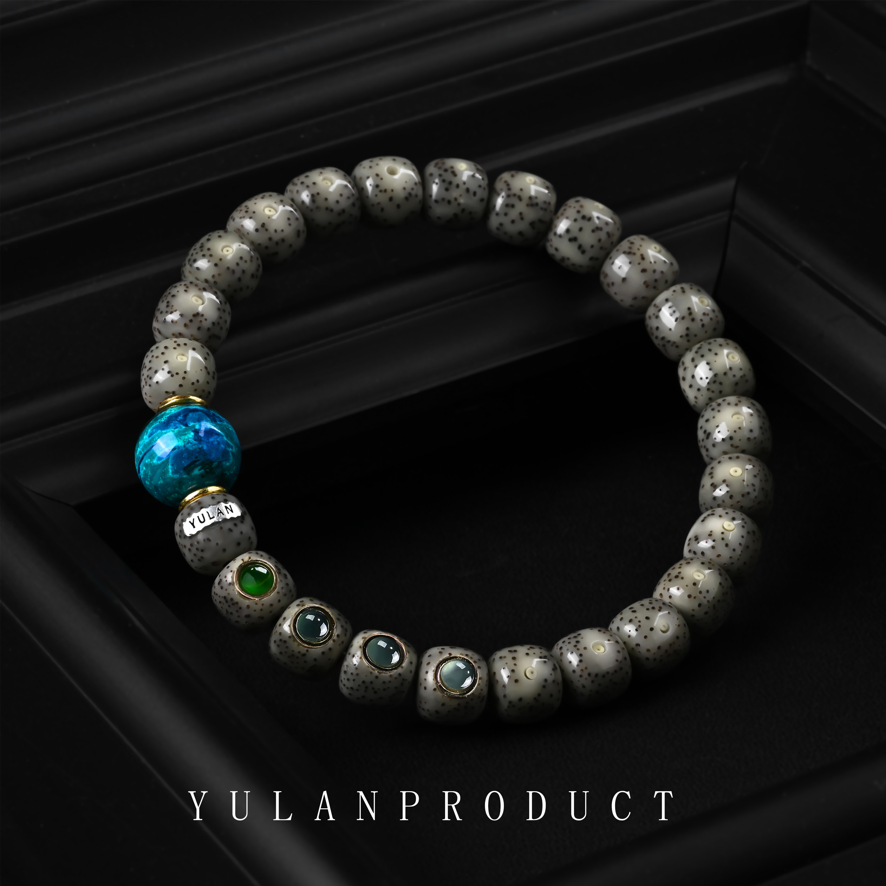 钰澜文玩「假日幻想」渐冰手工镶嵌- 糯冰料-9mm- 星月设计款