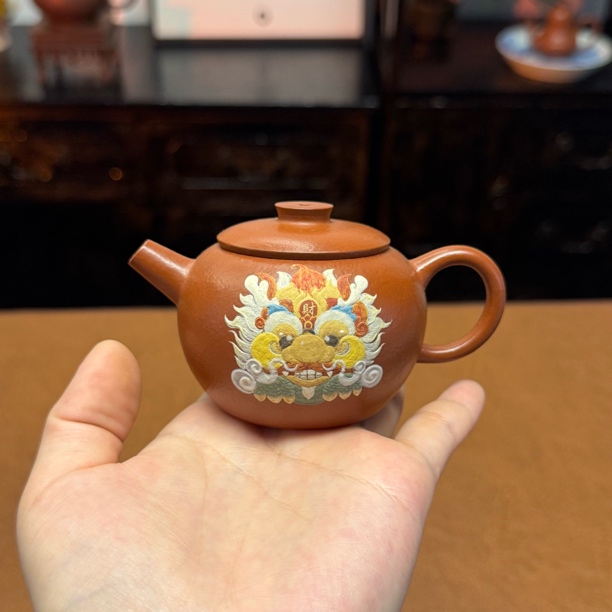 宜兴紫砂壶，龙宝，130cc，小煤窑朱泥，全手工