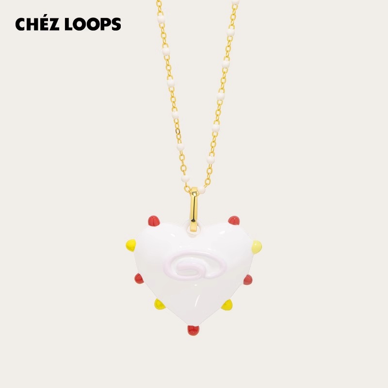 合金吊坠 CHEZ LOOPS童趣奶油泡芙滴胶爱心项链 原创设计师可拆卸