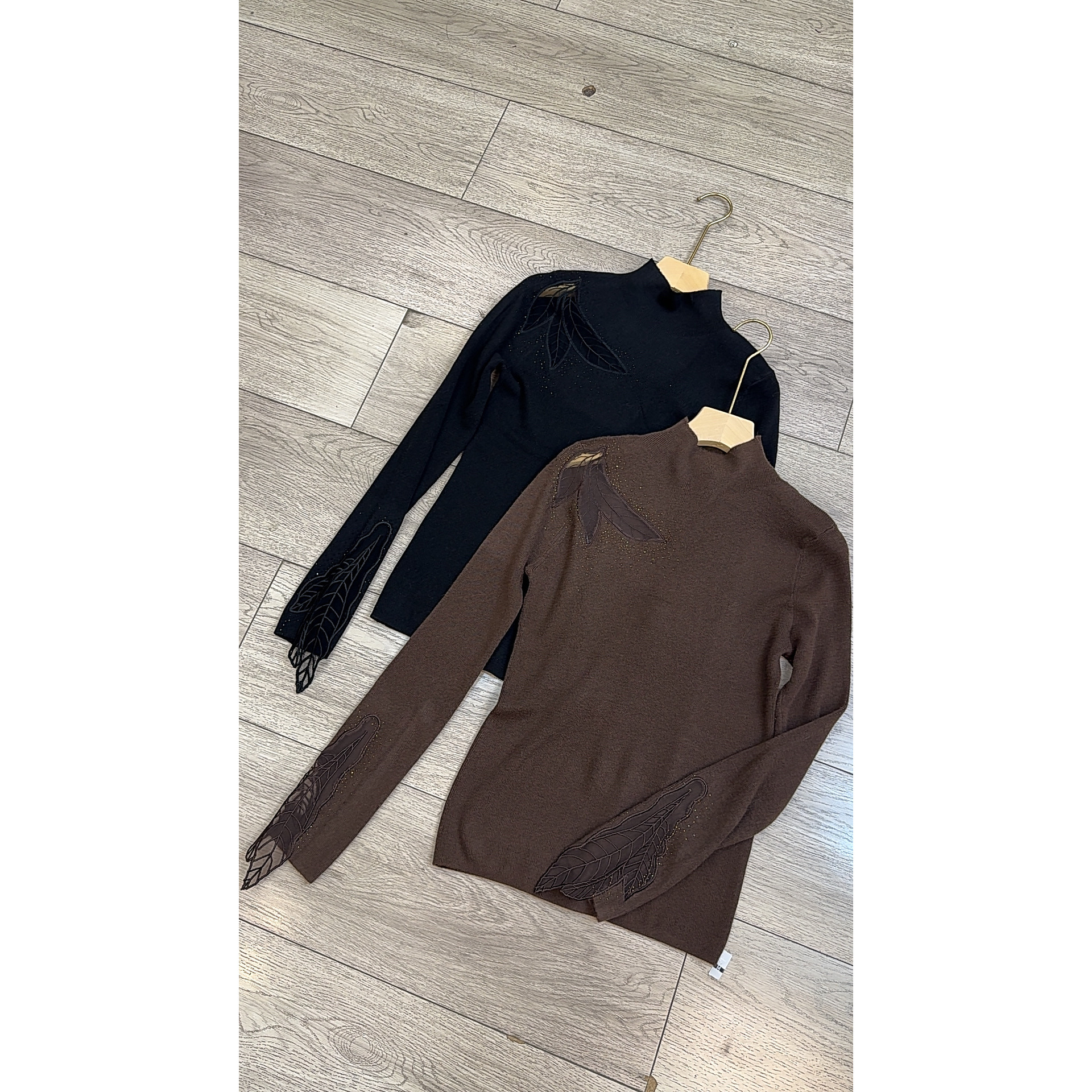 秋冬款袖口亮钻特色蕾丝花边镂空半中领羊毛衫内搭 8816