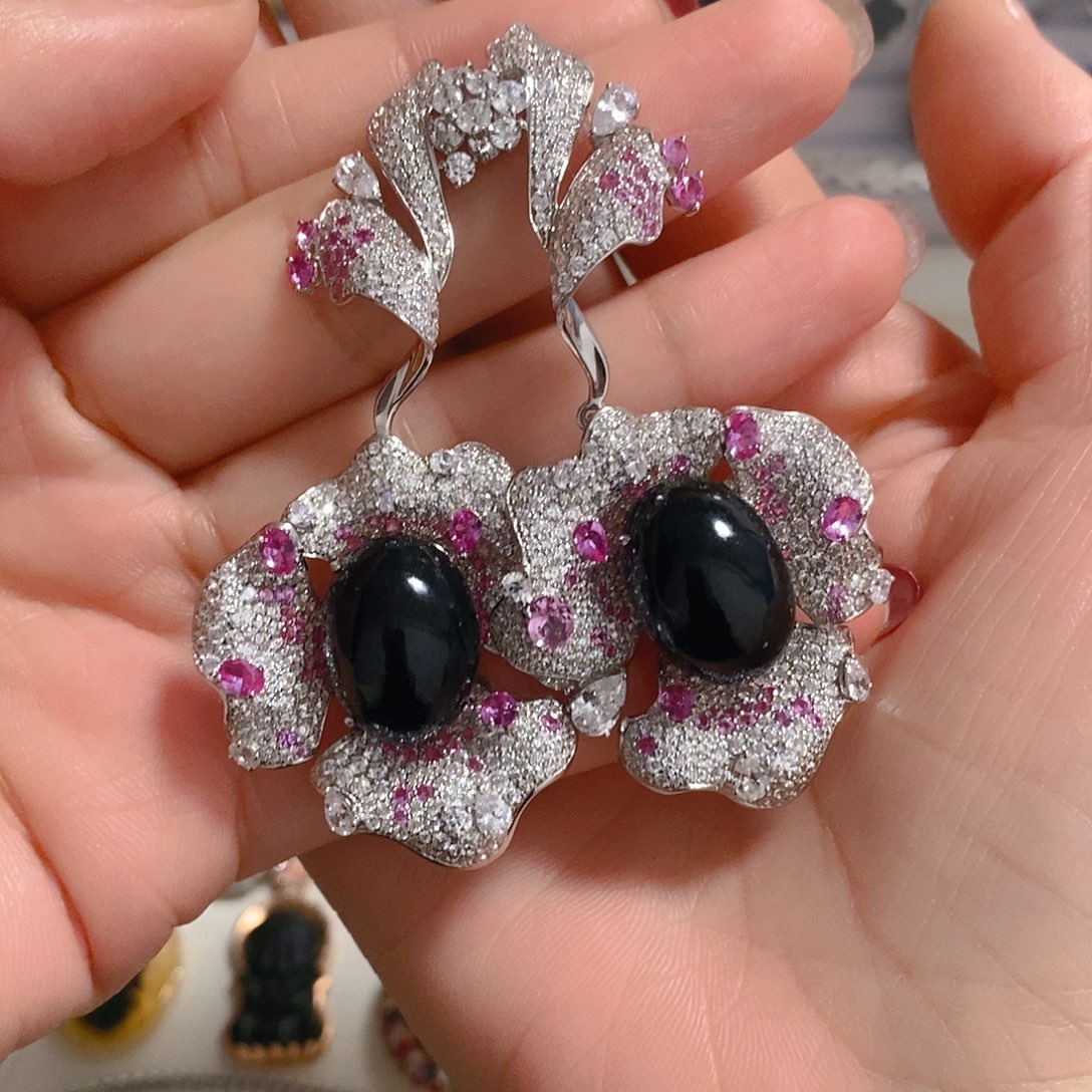 翡翠耳饰银S925镶嵌f****?