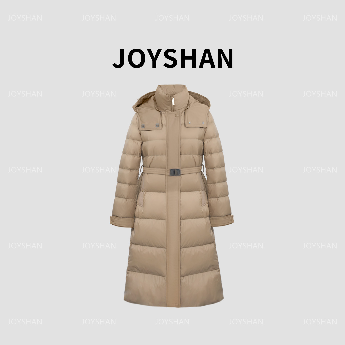 JOY SHAN-2025年新款微蓬卡其黑色亮色款长款鹅毛羽绒服女士