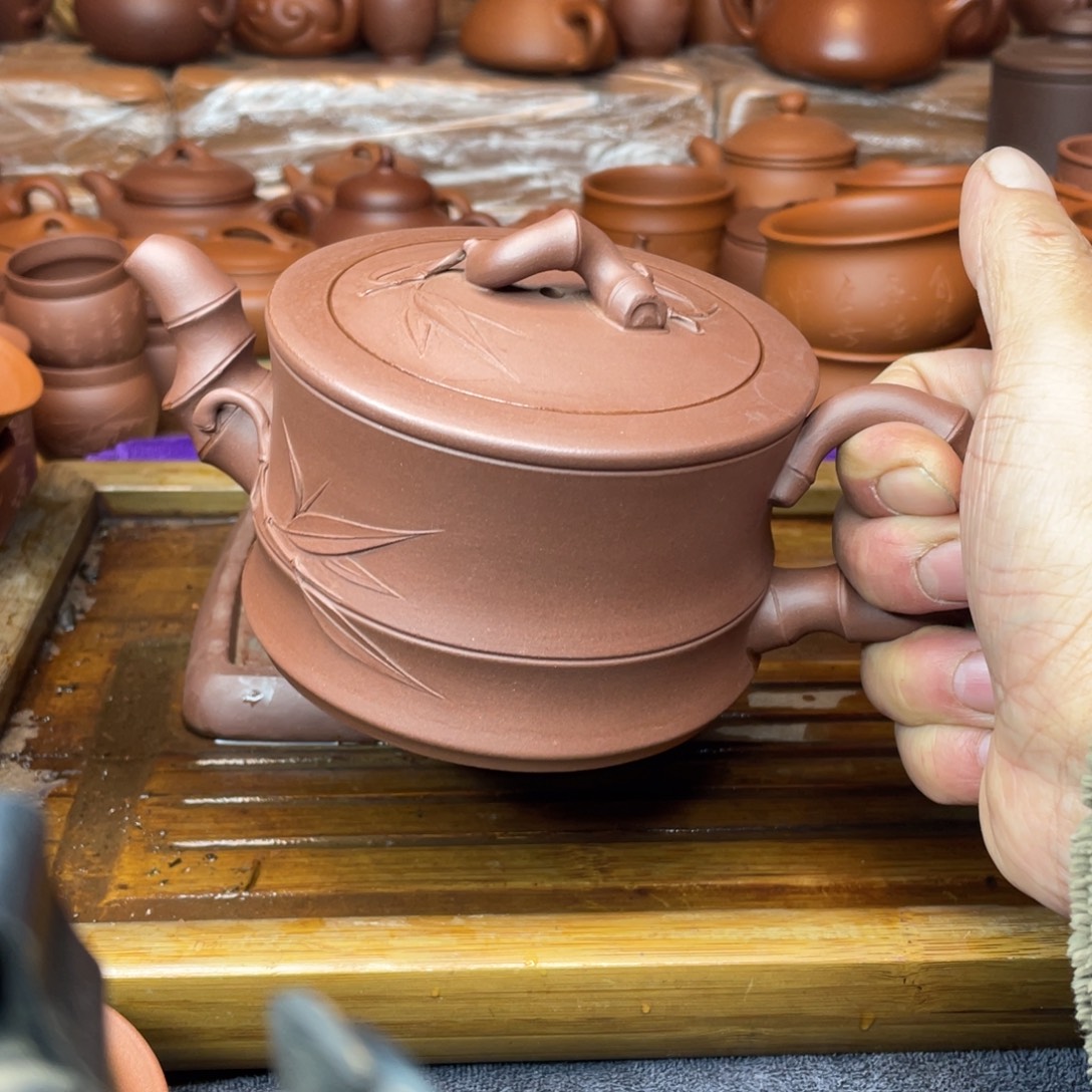 茶壶紫砂原矿底槽青精工竹段500cc