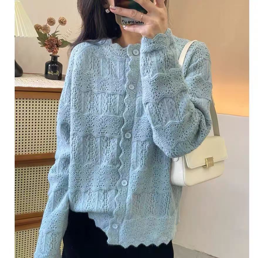 2025春款上新时尚休闲百搭网红圆领设计师宽松女士针织衫