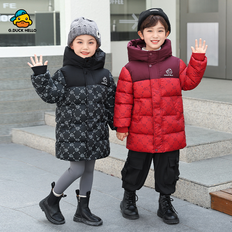【 宸晨妈】小黄鸭儿童拼色新款石墨烯棉服冬季中长款女男童棉衣