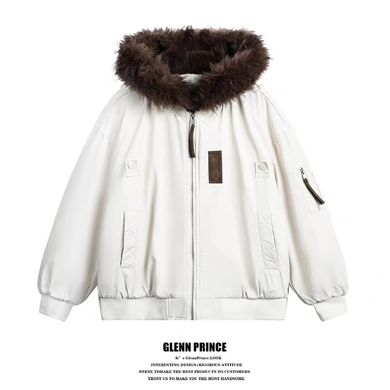 冬季可拆卸毛领加厚保暖派克服男女美式潮牌情侣棉服外套-1187