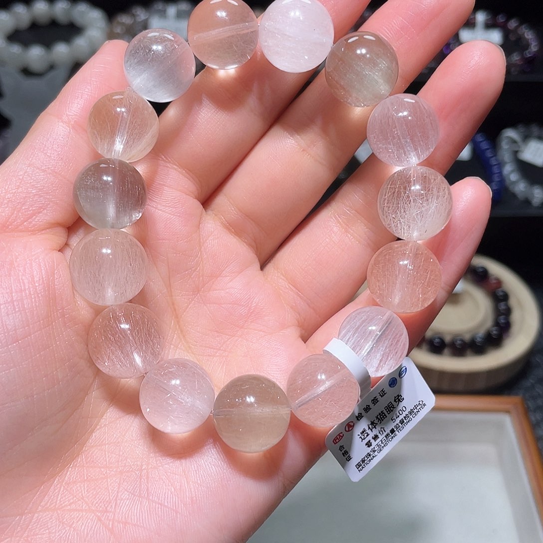 水晶手链未镶嵌兔毛手链，晶体通透