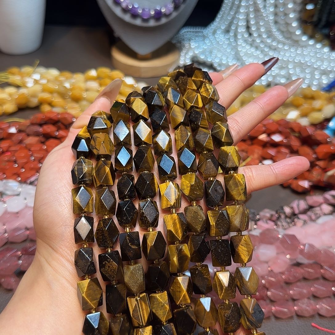 玛瑙/玉髓未镶嵌珠宝半成品10✖️14mm黄虎眼长八棱一条