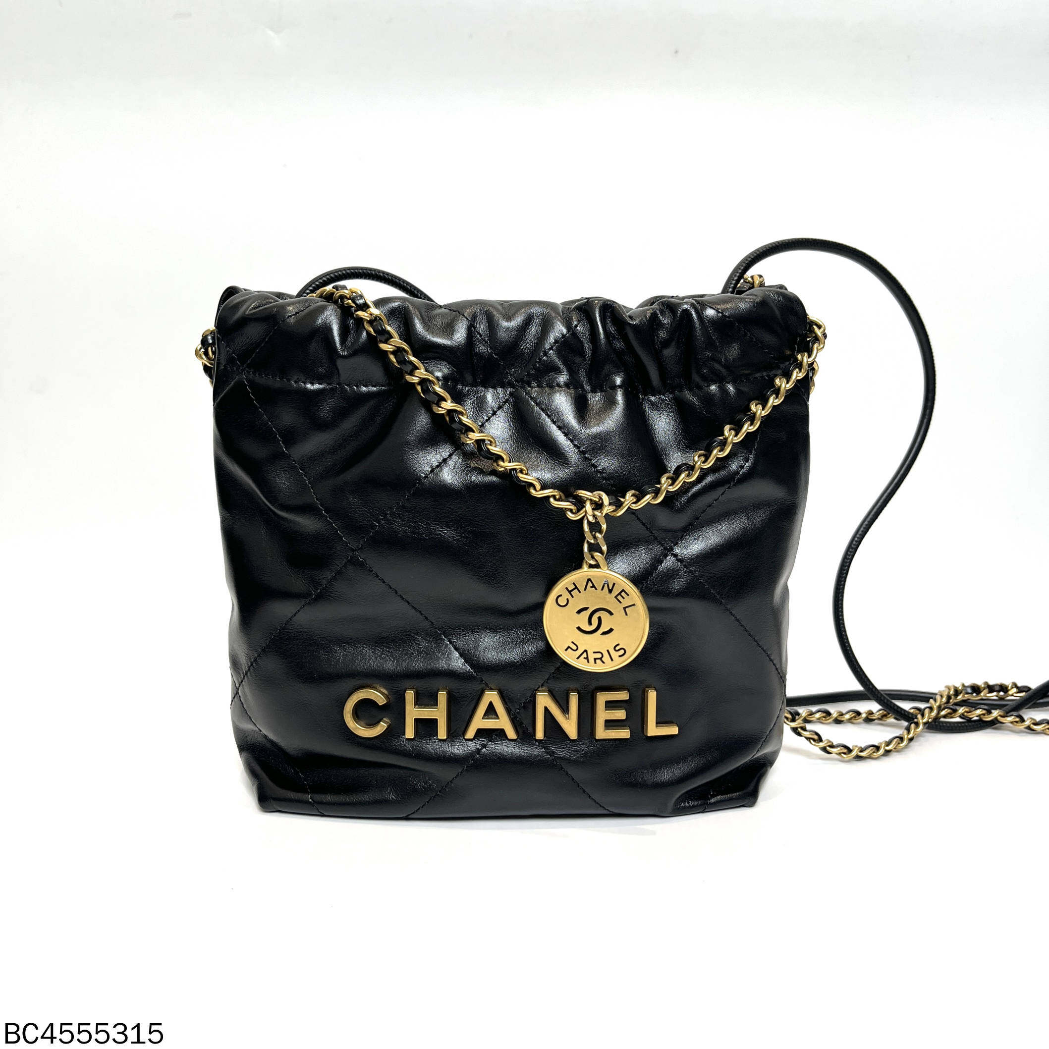 99新 Chanel/香奈儿 22bag垃圾袋黑金链条单肩包芯片款/找货