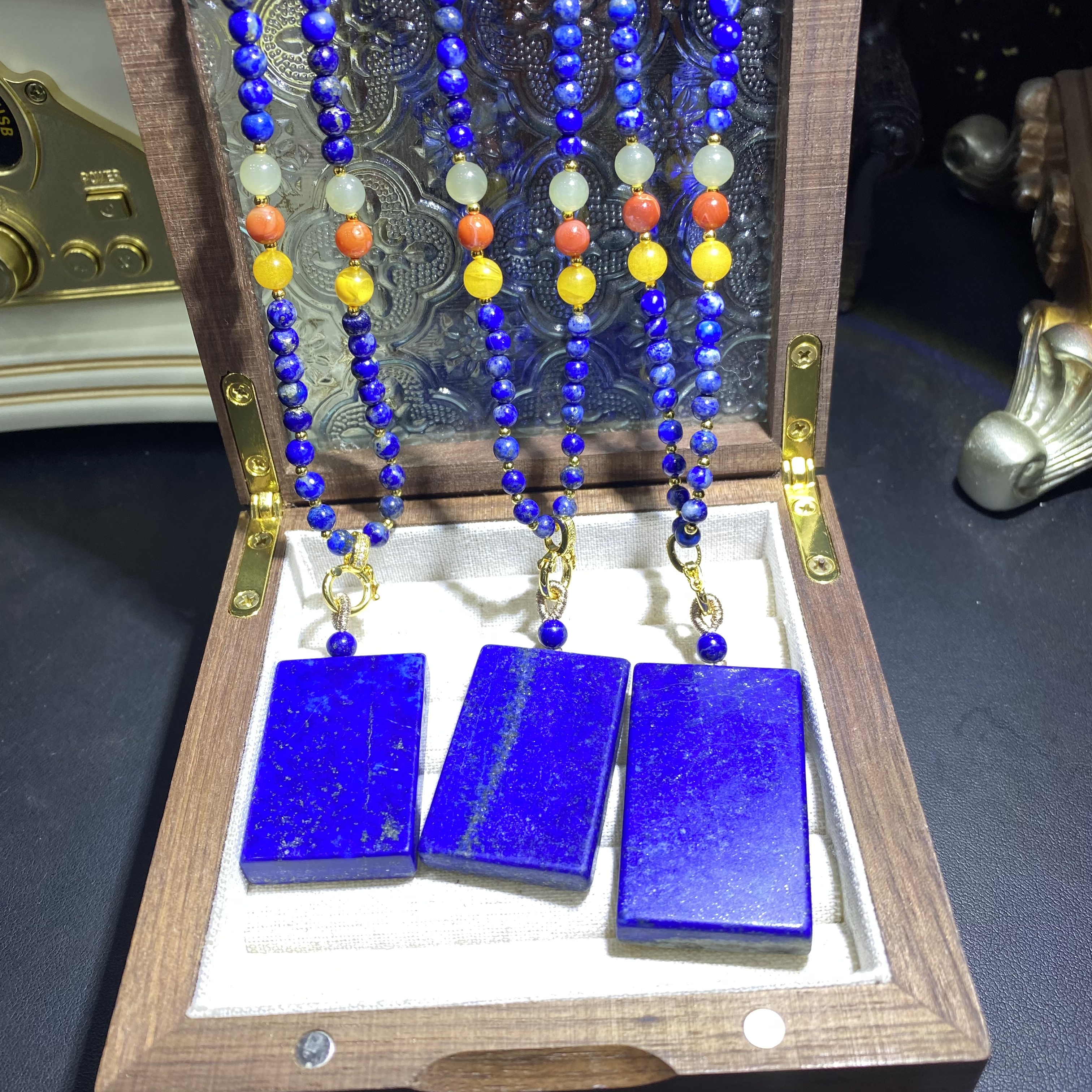 B780-天然阿富汗青金石无事牌吊坠毛衣链设计款-多样性发其一