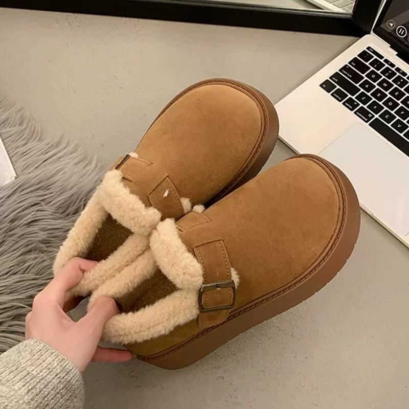 2025年新款加绒勃肯鞋女秋冬新款厚底休闲棉鞋懒人鞋
