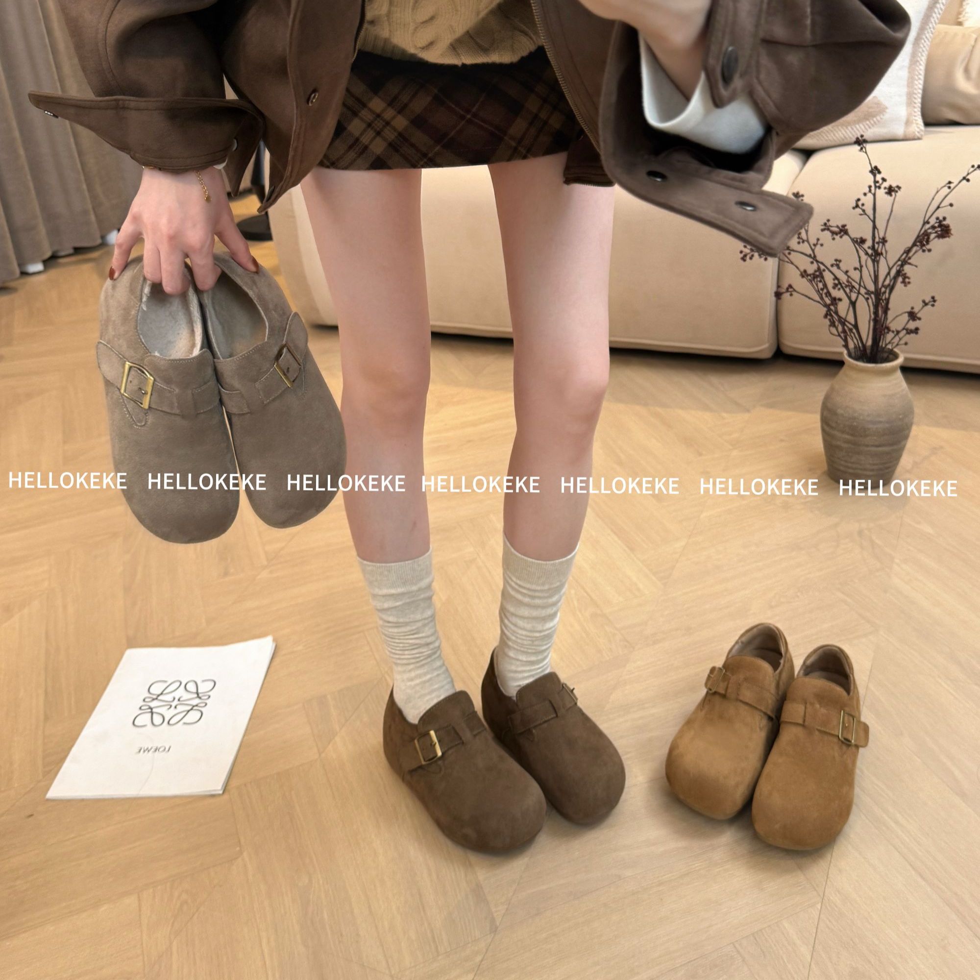 HELLO KEKE【暖暖】6cm 小个子定制独立开模秋冬绒面增高勃肯鞋棉鞋