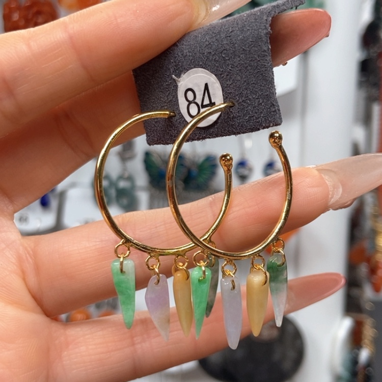 【闪购商品】翡翠耳饰银S925镀金镶嵌