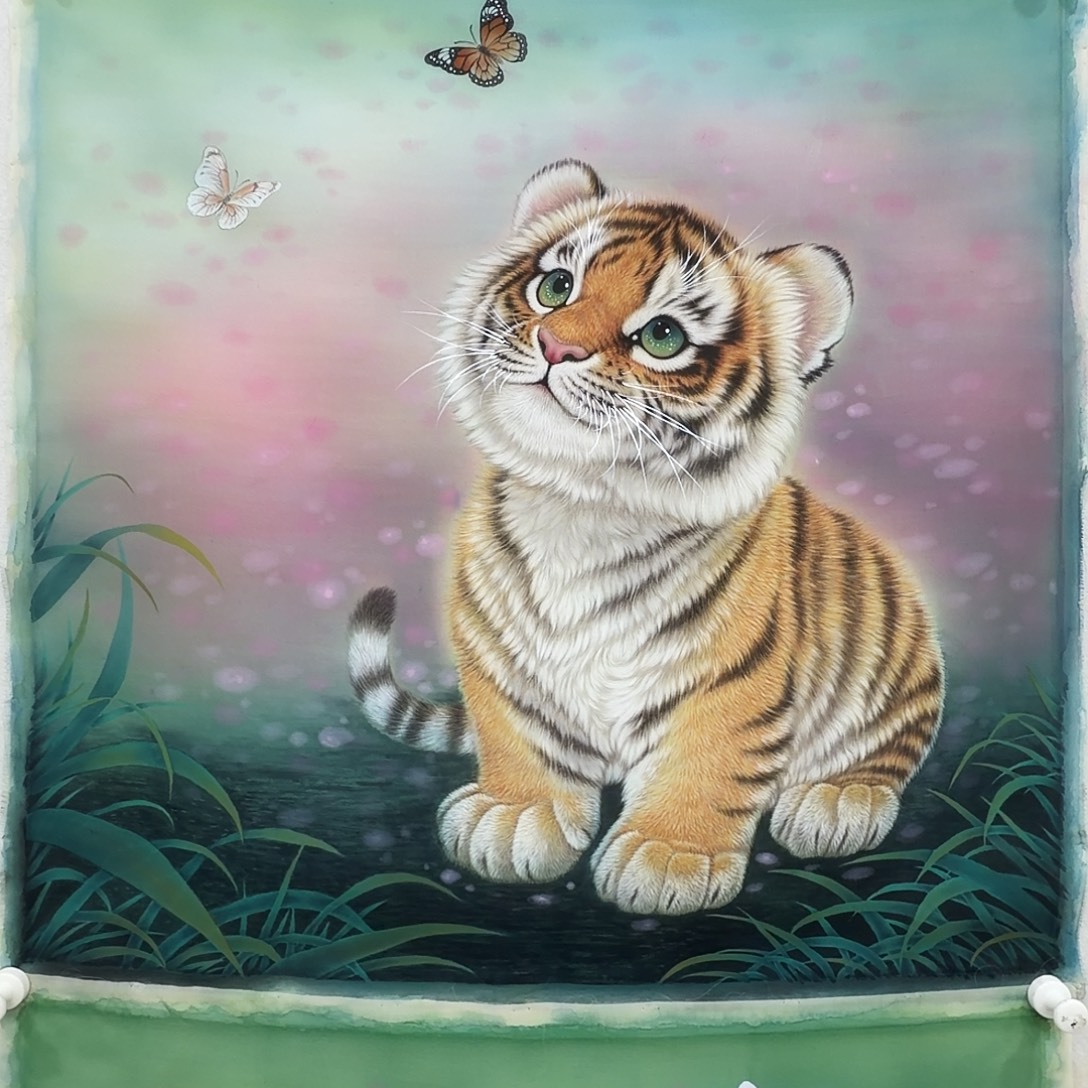 自***心国画丝绢作品工笔画