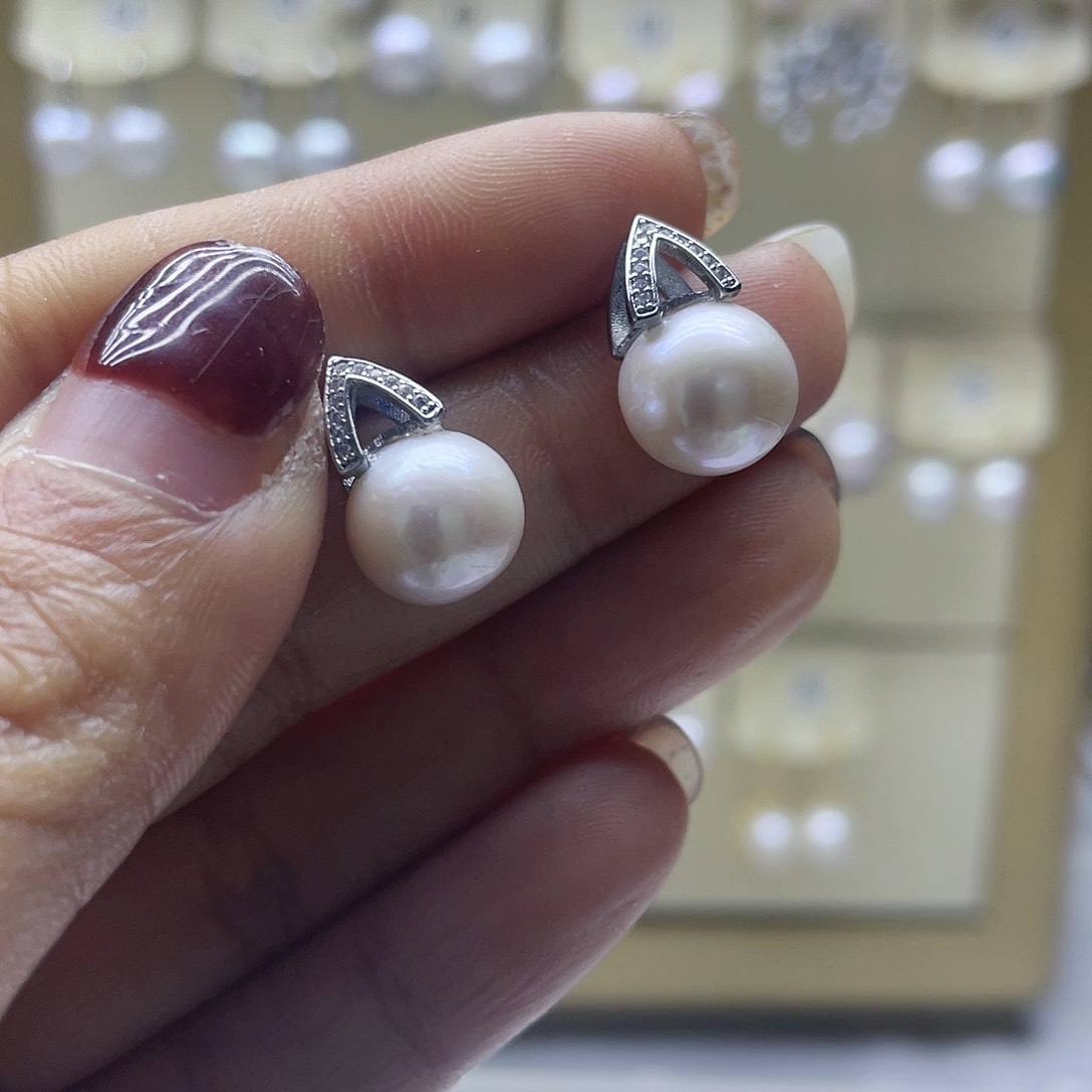 淡水珍珠耳饰银S925镶嵌