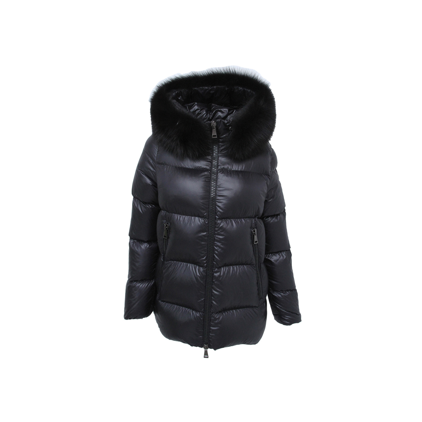 99新 MONCLER 积分-288/汤/P205640371/黑色羽绒服带狐狸毛帽子