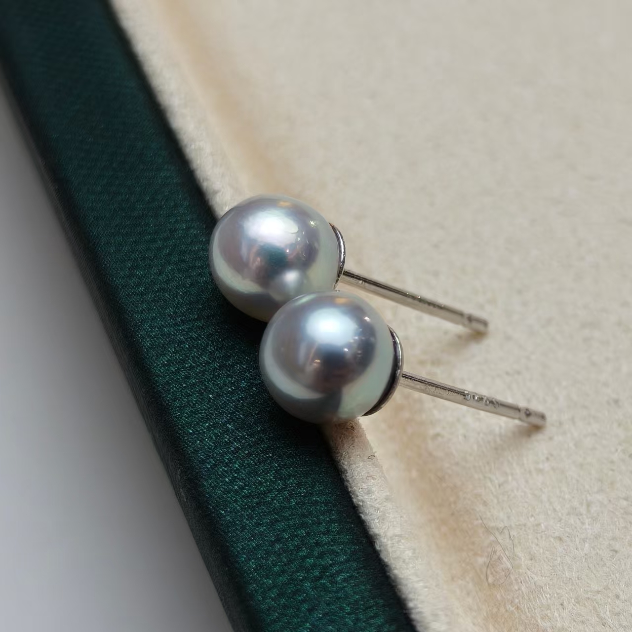 【纯补贴】海水真多麻珍珠耳钉S925银蓝灰气质百搭款5-6mm