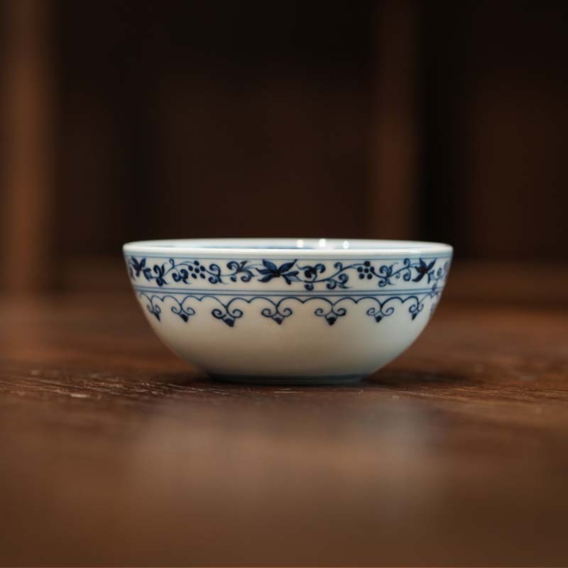 开窗四君子卧足杯家用茶具陶瓷纯手工景德镇