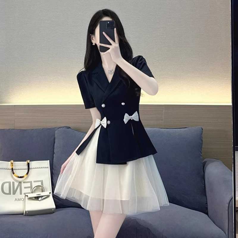 【两件套】【有里布】夏名媛洋气时尚盐系轻熟职业西装两件套裙D1010