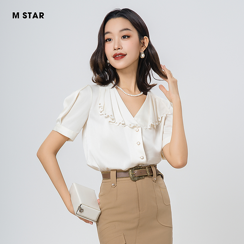 【林一专属】M-Star荷叶边绣花小翻领衬衫SFBS121816