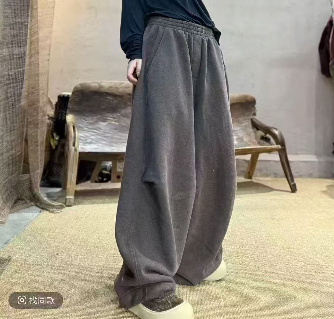 玉莉分享忆古朴拙双面彩棉复古做旧加绒个性百搭休闲卫裤