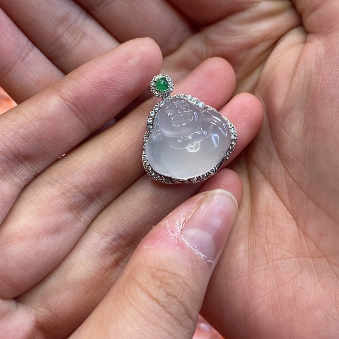 石英质玉封底佛公银S925镶嵌