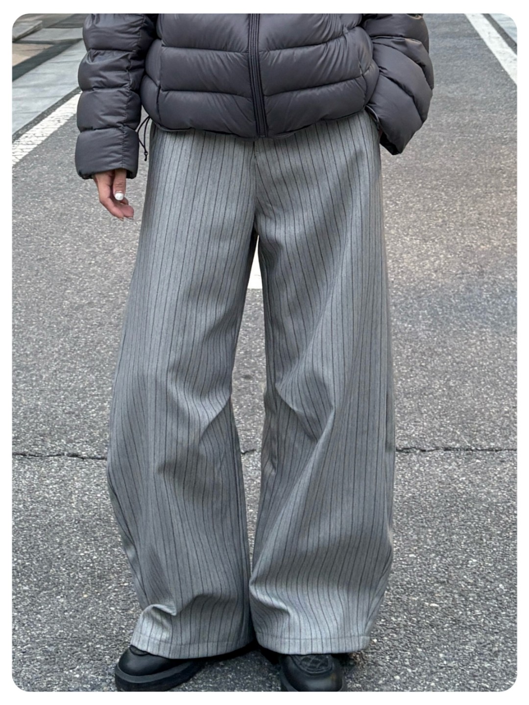 Uninhabitable中高腰西装弯刀裤！可调腰围！休闲裤西裤条纹裤子